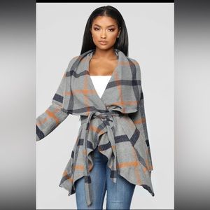 NWT Heather Grey Plaid Belt tie Wool-blend Sweater Coat size Medium